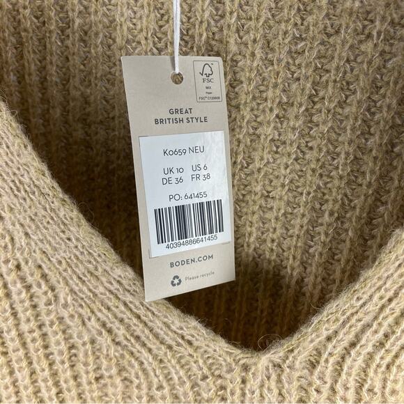 NWT BODEN Chunky Fluffy V-Neck Sweater Camel Melange Tan 6 - Picture 6 of 7